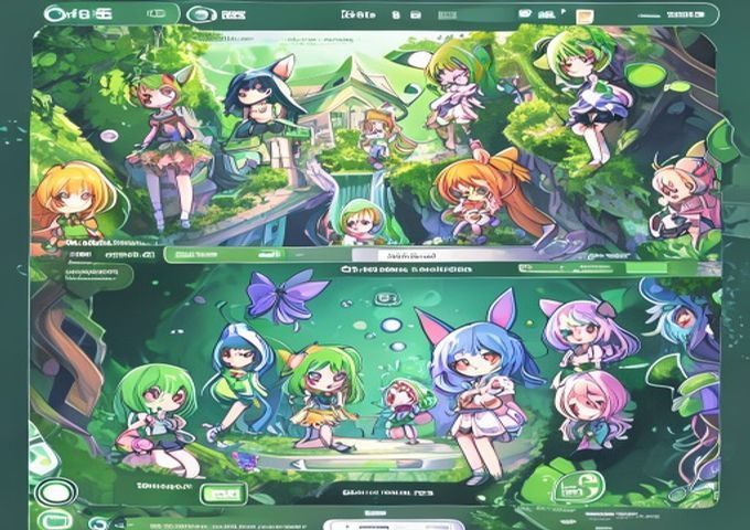 萝莉社平台首页界面展示，青柠绿配色的二次元插画社群，多位创作者作品在瀑布流中呈现，画面明亮活泼充满二次元氛围